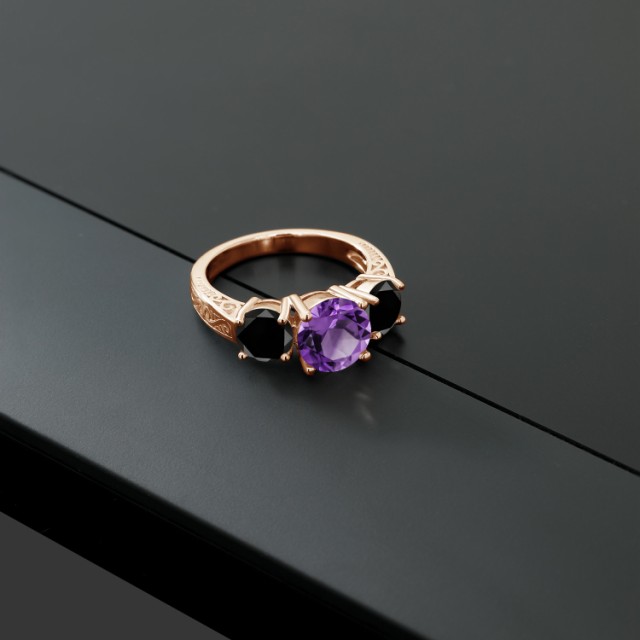 HOT2022 指輪 アラベスク 細の通販はau PAY マーケット - Gem Stone King ジュエリー専 リング レディース 3.8カラット 天然 アメジスト 天然ブラックダイヤモンド シルバー925 ピンクゴールドコーティング 新品即納