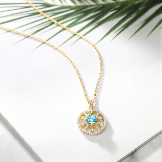 のギフトと⒣ ネックレス 模様 大の通販はau PAY マーケット - Gem Stone King ジュエリー専 レディース 2.3カラット 天然 スイスブルートパーズ ペンダント シルバー925 イエローゴールドコーティング サークル ⅖しています