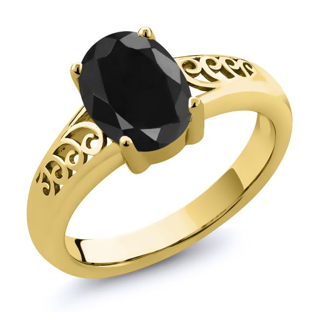即納在庫 指輪 一粒 大粒 の通販はau PAY マーケット - Gem Stone King ジュエリー専門 リング レディース 2.5カラット 天然 ブラックサファイア シルバー925 イエローゴールドコーティング アラベスク 透かし 得価通販