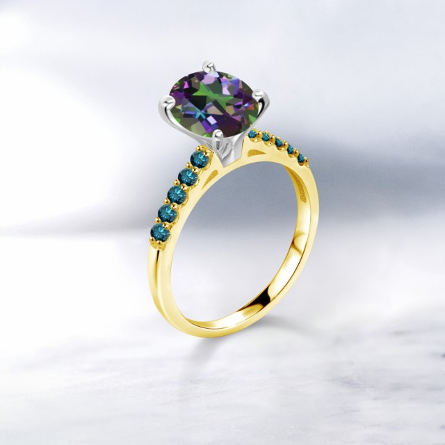 低価最新品 指輪 10金 ツートンゴールド(K10) オの通販はau PAY マーケット - Gem Stone King ジュエリー専門店 リング レディース 2.63カラット 天然石 ミスティックトパーズ (グリーン) 天然 ブルーダイヤモンド 新品セール