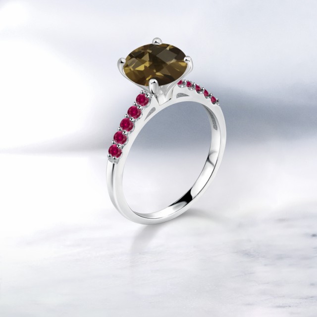 通販正規店 指輪 一粒 パヴェ 大粒 マの通販はau PAY マーケット - Gem Stone King ジュエリー専門店 リング レディース 2.3カラット 天然 スモーキークォーツ (ブラウン) 合成ルビー 10金 ホワイトゴールド(K10) 低価通販