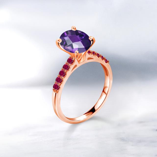 ジュエリー 指輪 大粒 マルチストーン 天然石 の通販はau PAY マーケット - Gem Stone King ジュエリー専門 リング レディース 2カラット 天然 アメジスト 合成ルビー 10金 ピンクゴールド(K10) オーバル パヴェ トーンに