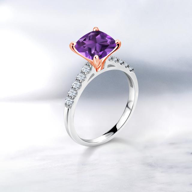 格安大人気 指輪 パヴェ 大粒 マルチの通販はau PAY マーケット - Gem Stone King ジュエリー専門 リング レディース 2.5カラット 天然 アメジスト 合成ホワイトサファイア 10金 ツートンゴールド(K10) スクエア 人気SALEお買い得