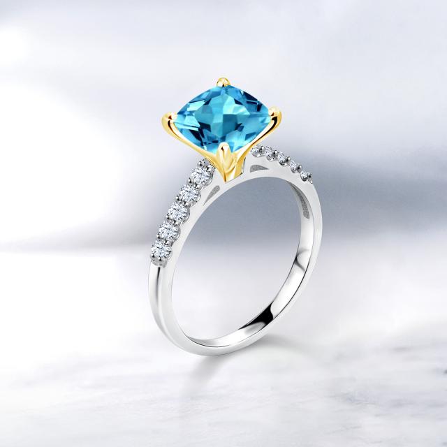 とシルバー 指輪 マルチストーン 天然石 1の通販はau PAY マーケット - Gem Stone King ジュエリー専 リング レディース 2.7カラット 天然 スイスブルートパーズ 合成ホワイトサファイア スクエア パヴェ 大粒 ホワイトサ