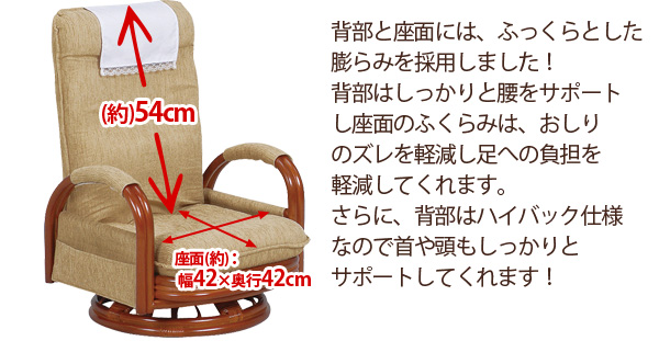 背部はハイバック仕様で首や頭をサポート