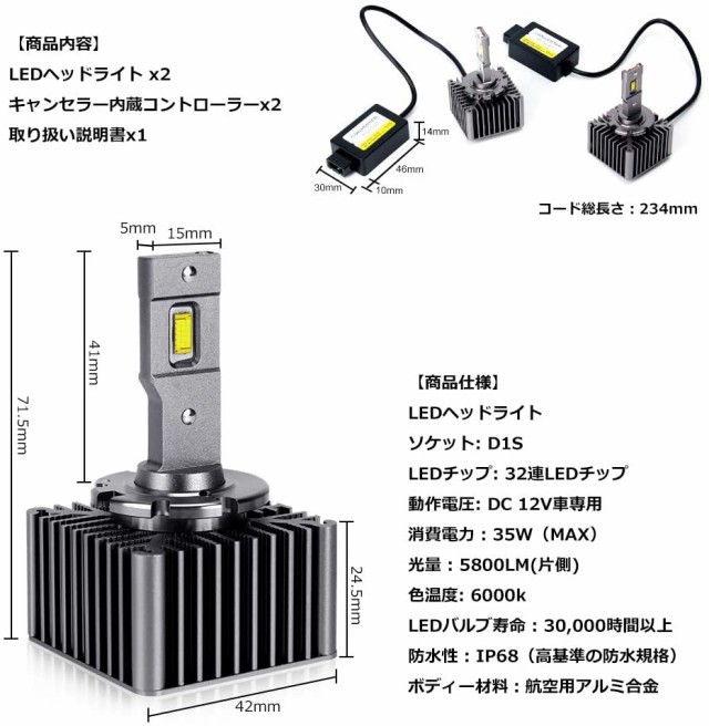 D1S LED ヘッドライト OPPLIGHT新型 車検対応 純正HIDをLED化 無加工