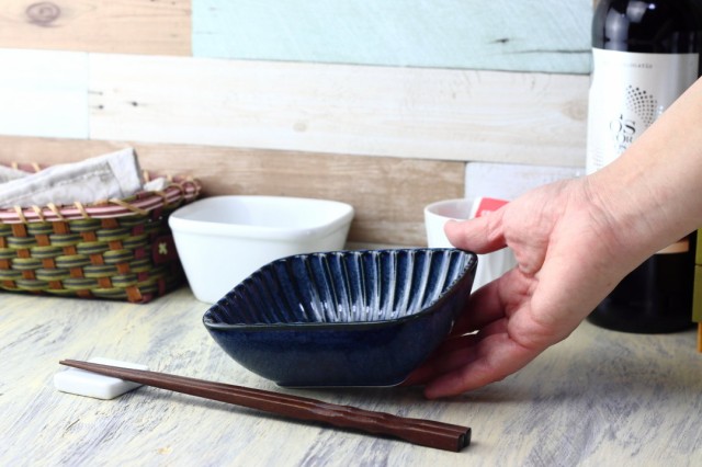 白結晶と窯変紺 長角小鉢 13cm お取り寄せ 日本製 美濃焼 小鉢