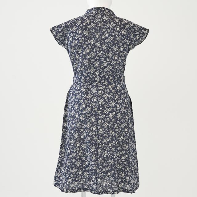 シャツワンピース フレンチスリーブ・中花ネイビー