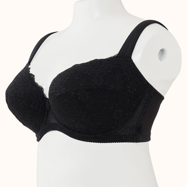 【NEW】プラスサイズブラ 黒 3/4カップ丸胸