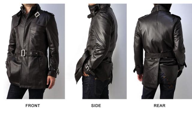 クレージュ　オールレザー　羊革　ラムレザー　トレンチコート　黒　裏地総柄 クレージュ オールレザー 羊革 ラムレザー トレンチコート 黒