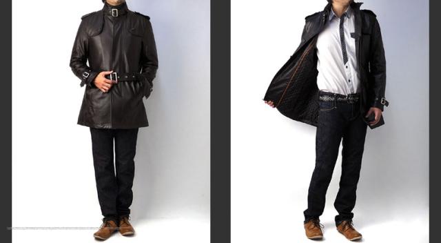 レザーコート メンズ トレンチコート 本革 アウター ラムレザー