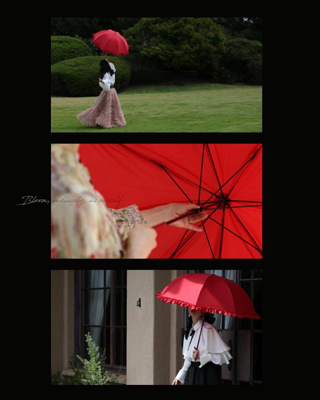 新作10月1日 「咲き続けよう、私らしく」花束アンブレラ cawaii fne00014 1年中 旅行 野外 日常使い ヘビロテ おでかけ 休日 贈り物 プレゼント ギフト 日除け 晴雨兼用 雨傘 レッド フリル 上品 レディース ファッション 大人 ママ ミセス 30代 40代 50代 60代