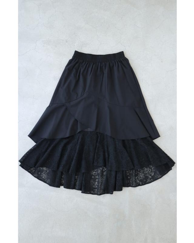 新作5月22日 （黒）ドレープレース揺らめく重なるランダム裾ミディアムスカート cawaii w61221ps S~L対応 ひざ下 変形 春 夏 おでかけ 旅行 パーティー 女子会 デート イベント お呼ばれ 軽やか レディース ファッション 大人 ママ ミセス 30代 40代 50代