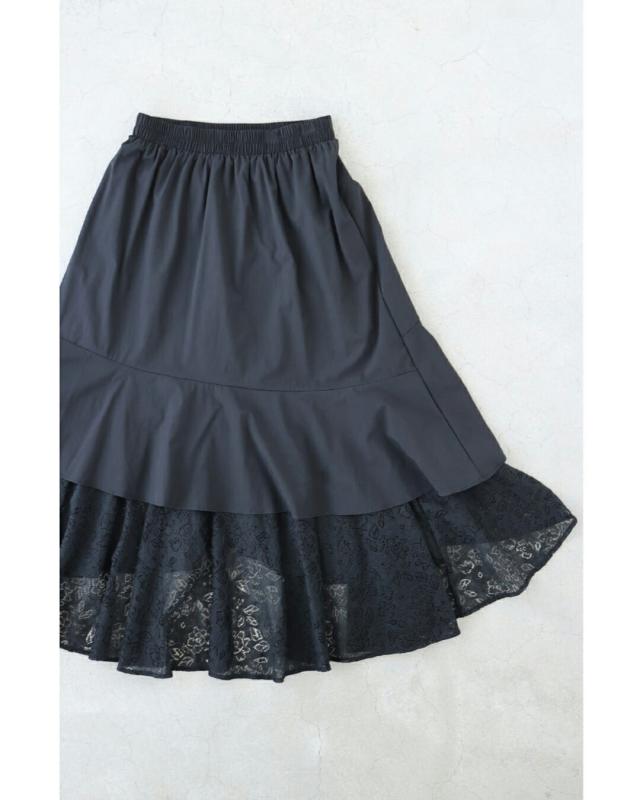 新作5月22日 （黒）ドレープレース揺らめく重なるランダム裾ミディアムスカート cawaii w61221ps S~L対応 ひざ下 変形 春 夏 おでかけ 旅行 パーティー 女子会 デート イベント お呼ばれ 軽やか レディース ファッション 大人 ママ ミセス 30代 40代 50代