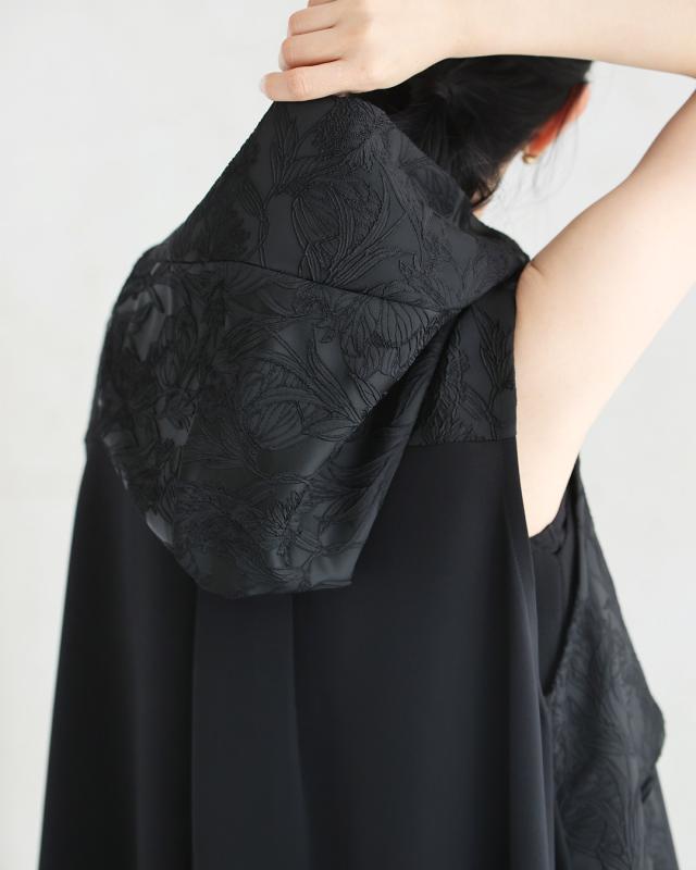 再入荷5月14日 （黒）上品とカッコいいの異素材合わせ。モードなジップアップロングベスト cawaii wkj00228 S~2L対応 羽織り 変形 フード付き ブラック オシャレ 個性的 大人可愛い エレガント 上品 春 夏 着回し 体型カバー レディース ファッション ミセス 30代 40代 50代