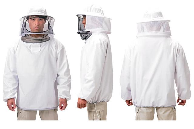 養蜂ウェア VG-002 を着用したモデルの全身画像。正面、側面、後姿。