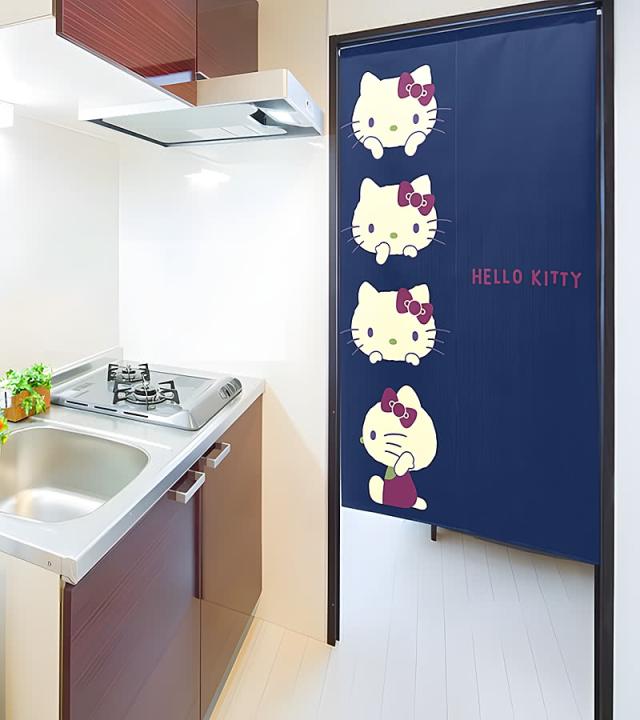 のれん ハローキティ レトロカラー 紺 台所イメージ画像