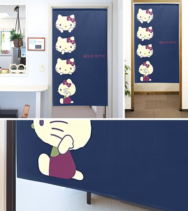 ハローキティのれん レトロカラー 紺 キッチンと間仕切りと拡大