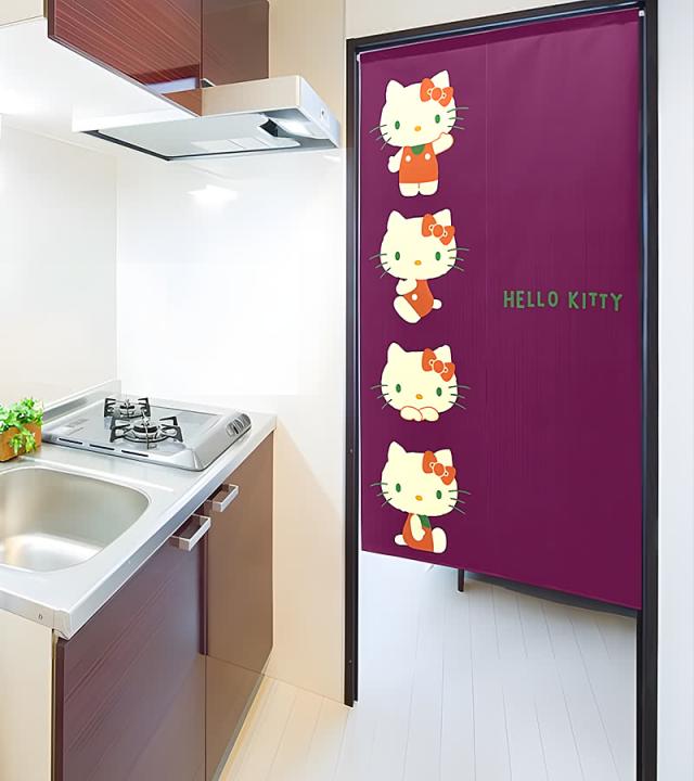 のれん ハローキティ レトロカラー 紫 台所イメージ画像