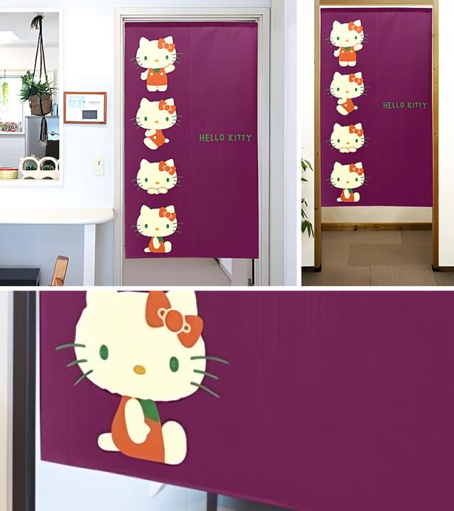 ハローキティのれん レトロカラー 紫 キッチンと間仕切りと拡大