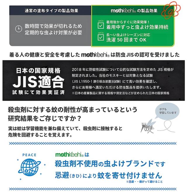 着る人の健康と安全を考慮 MOTHKEEHI モスキーヒ 防虫JIS認可