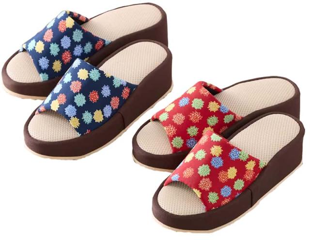 厚底スリッパのブルーとレッドの2色。