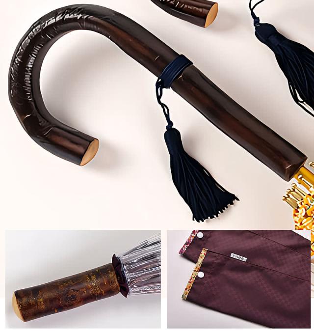 花かしげ イエロー 傘の手元と石突と収納袋