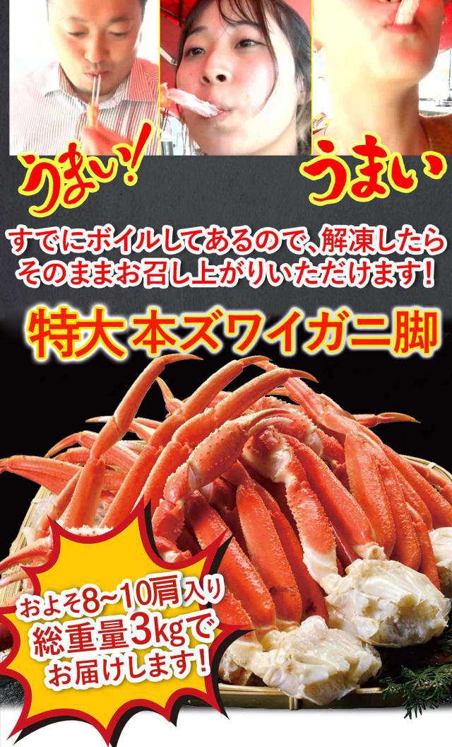 特大 本ズワイガニ脚 3.0kg（2.4kg）8-10肩