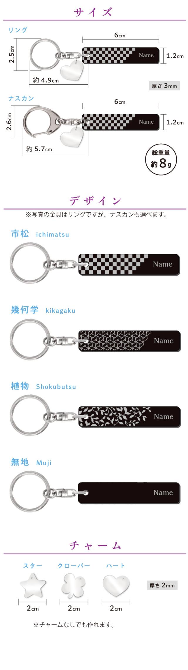 サイズ、デザイン、チャーム