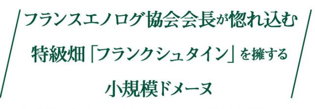フランスエノログ協会会長が惚れ込む特級畑「フランクシュタイン」を擁する小規模ドメーヌ