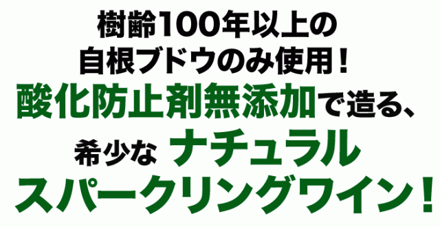 樹齢100年以上の自根ブドウのみ使用!酸化防止剤無添加で作る、希少なナチュラルスパークリングワイン!
