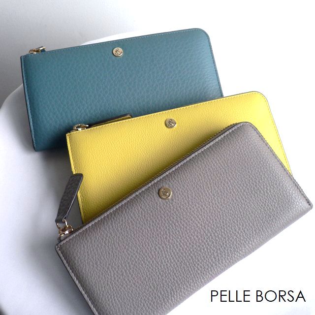 ノベルティ PELLE BORSA ペレボルサ 長財布 レザー L字ファスナー ウォレット 4721 Mano Goods ホワイト/イエロー/ピンク/グレー/ブルー/ブラック 2023032341.jpg