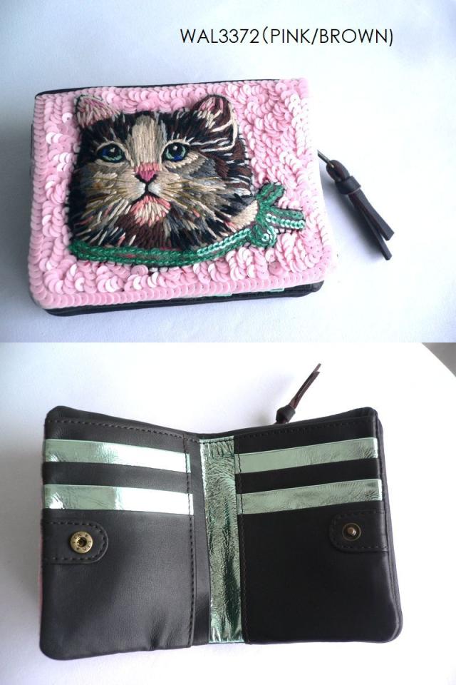 tamao world タマオワールド 折り財布 スパンコール ミニ財布 3335 3336 3372 猫 ネコ ねこ ミニ財布 ピンク/ブルー/ゴールド tamao world タマオワールド 折り財布 スパンコール ミニ財布 3335
