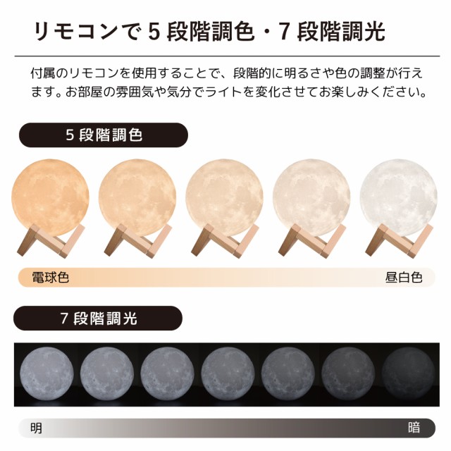 リモコンで5段階調色、7段階調光が可能