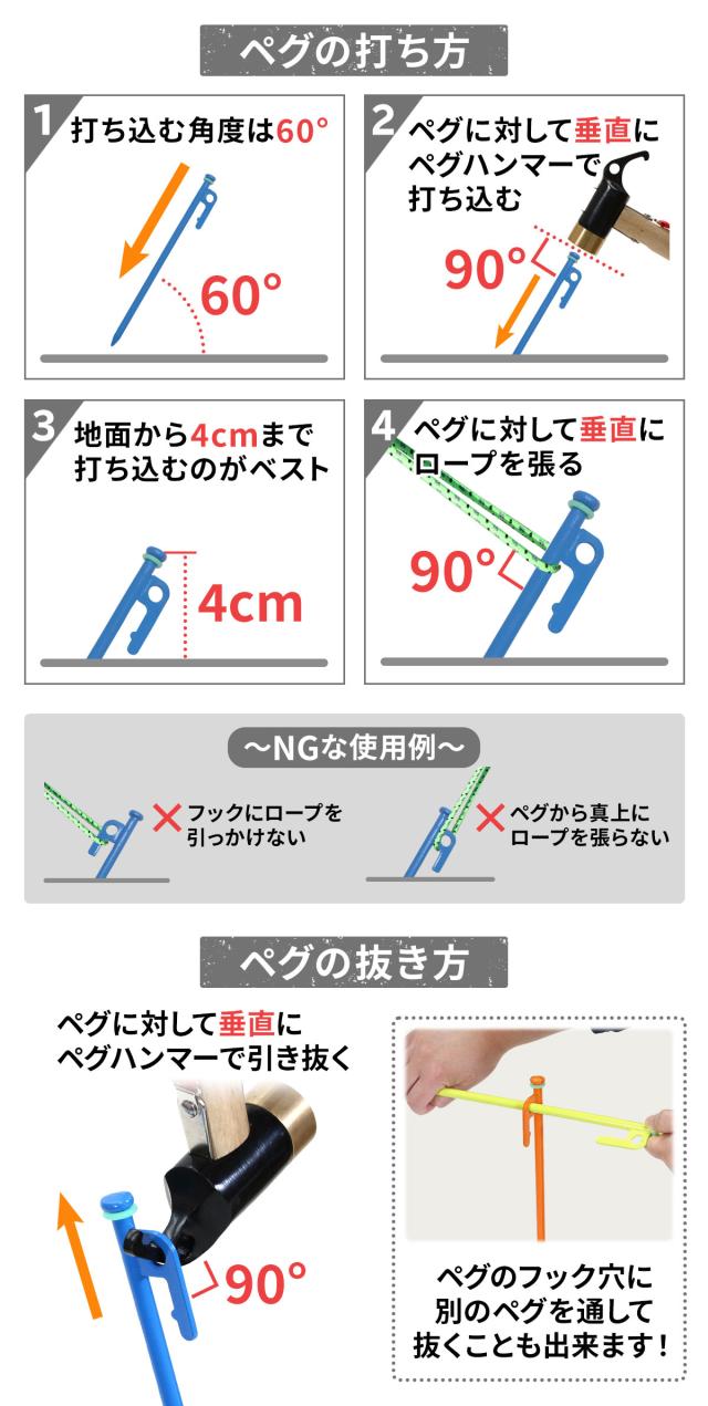 ペグの打ち込み方と抜き方