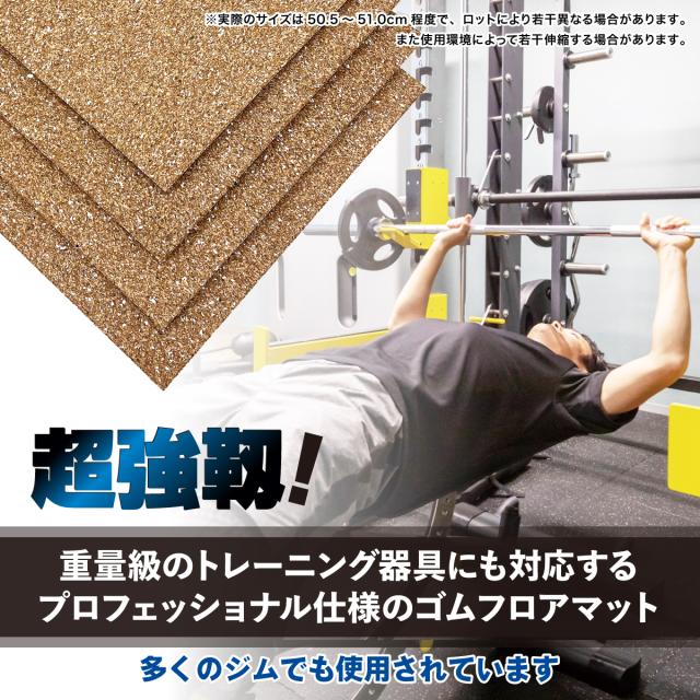 重量級のトレーニング器具にも対応する超強靭なゴムフロアマット