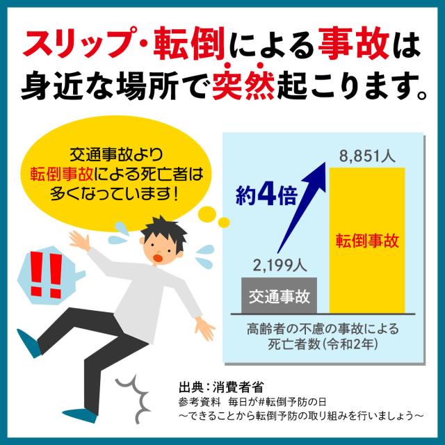 スリップや転倒による事故は身近な場所で突然起こります