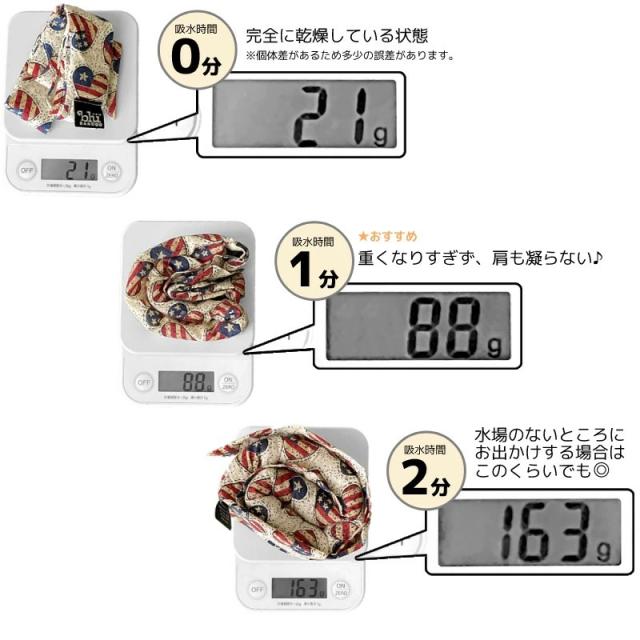 クールスカーフ吸水時浸水時間重さ膨らみ方
