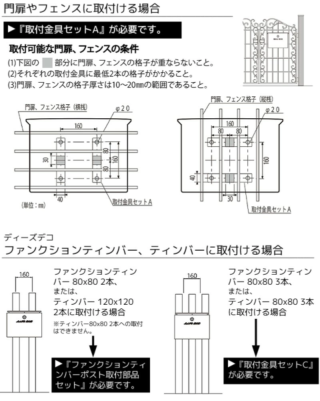 ポスト取り付け方フェンスティンバー