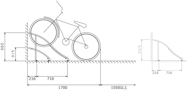 サイクルラックの寸法図