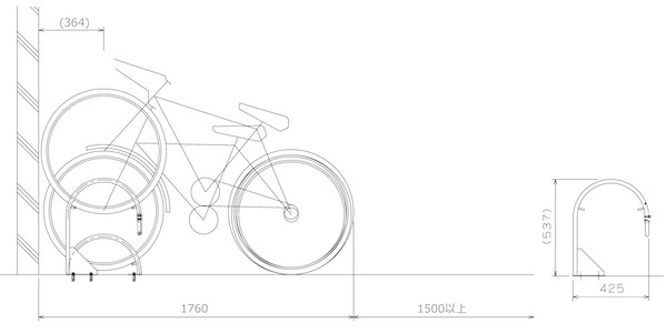 サイクルラックの寸法図
