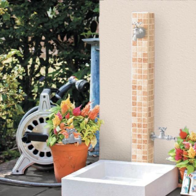 水栓 水栓柱 立水栓 庭 モゼック 2口 (補助蛇口配管あり