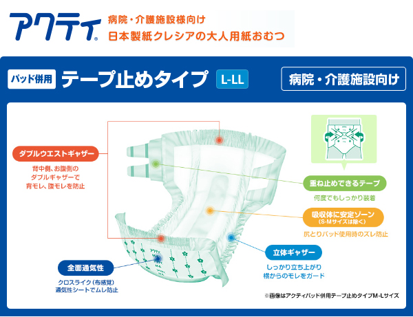 日本製紙クレシア【業務用】アクティ パッド併用テープ止めタイプL-LLサイズ(吸収量450cc)26枚×3(78枚)