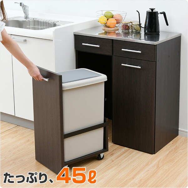 ダストボックス おしゃれ 2分別 完成品 45リットル レンジ台 ダストボックス おしゃれ 2分別 完成品 45リットル レンジ台