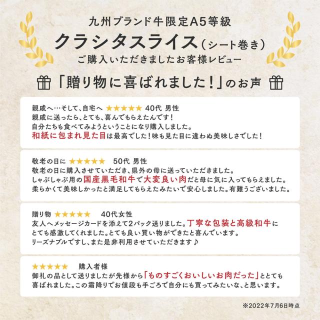 九州ブランド牛限定A5等級クラシタ シート巻き