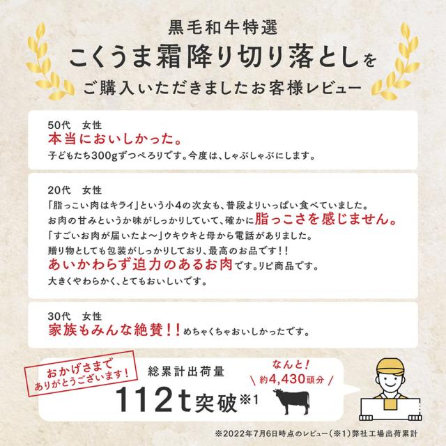 黒毛和牛A5等級
こくうま切り落とし