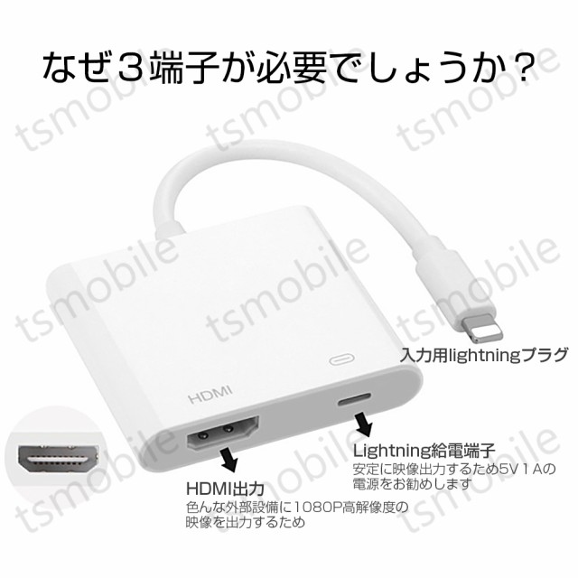 lightning HDMI変換ケーブル1080P HD画質iPhone Lightning Digital AVアダプタ ライトニング HDMI 変換 アダプター スマホ アップル デジタル接続ケーブルの通販はau PAY マーケット - Tsモバイル | au PAY マーケット－通販サイト