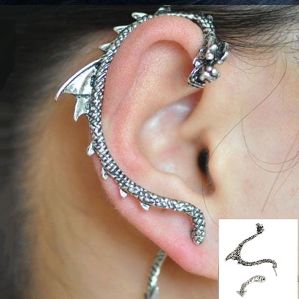 ドラゴン ピアス イヤーカフ イヤーラップ 竜 龍 メンズ ハロウィン ゴールド シルバー 爬虫類 ラッピング無料 両生類 カッコイイ アクセ