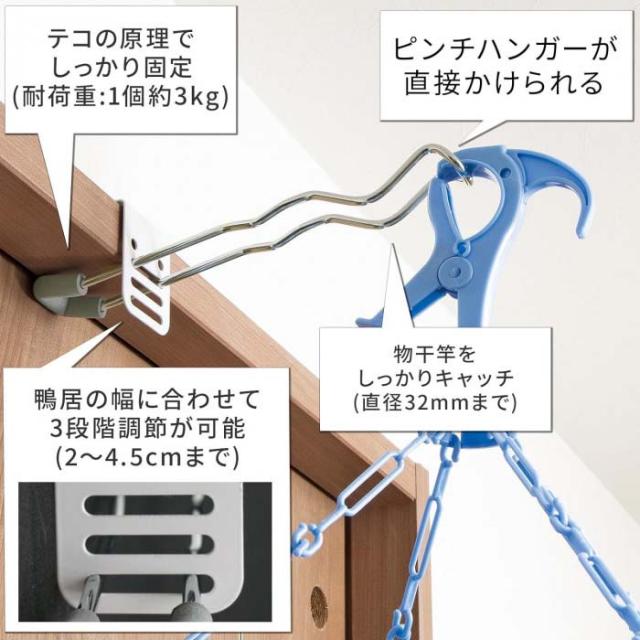 鴨居や窓枠、扉枠に引っ掛けるだけ
