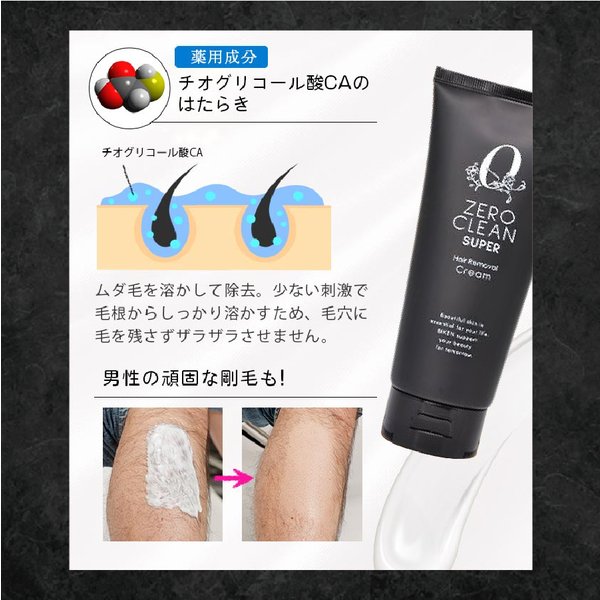 薬用成分チオグリコール酸CAのはたらき ムダ毛を溶かして除毛 男性の頑固な剛毛も対応 使用前後の比較